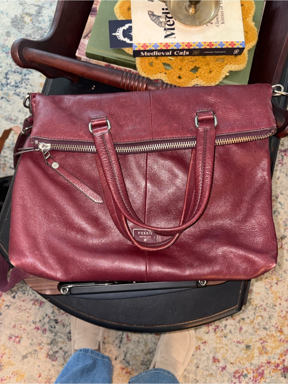 Fossil burgundy foldover crossbody